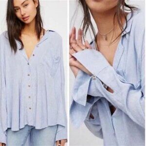 Free People Blue Magic Breeze Button Down Long Sleeve Oversized Top Size L
